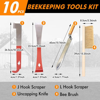 BeeCastle 9 Pcs Beekeeping Tools Kit with Organizer Tote for Beekeepers, Necessary Beekeeping Supplies Bee Keeping Starter Kit Includes Bee Smoker Kit and Beehive Tools
