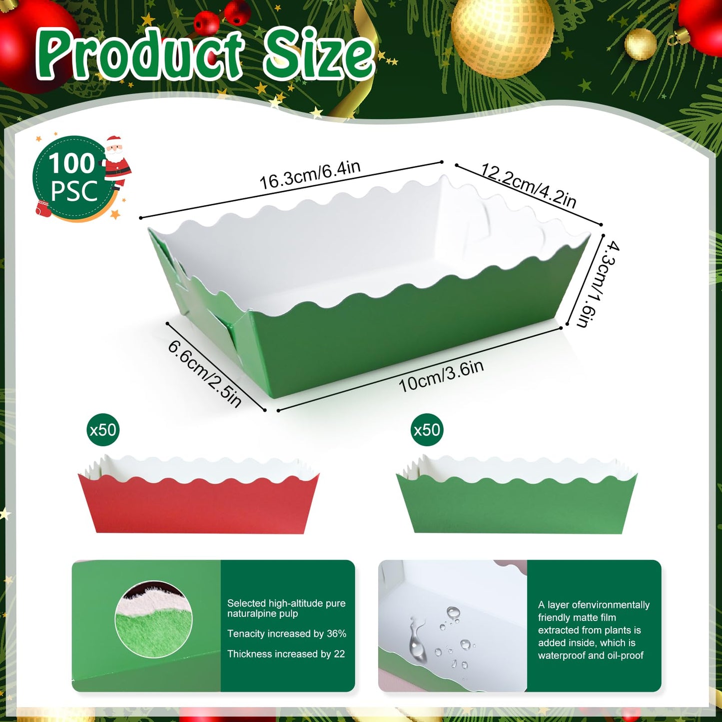 100 Pcs Christmas Paper Food Trays Christmas Cookie Tray for Gift Giving Red and Green Scalloped Food Serving Boat Disposable Trays for Serving Snack Xmas Holiday Party Decorations