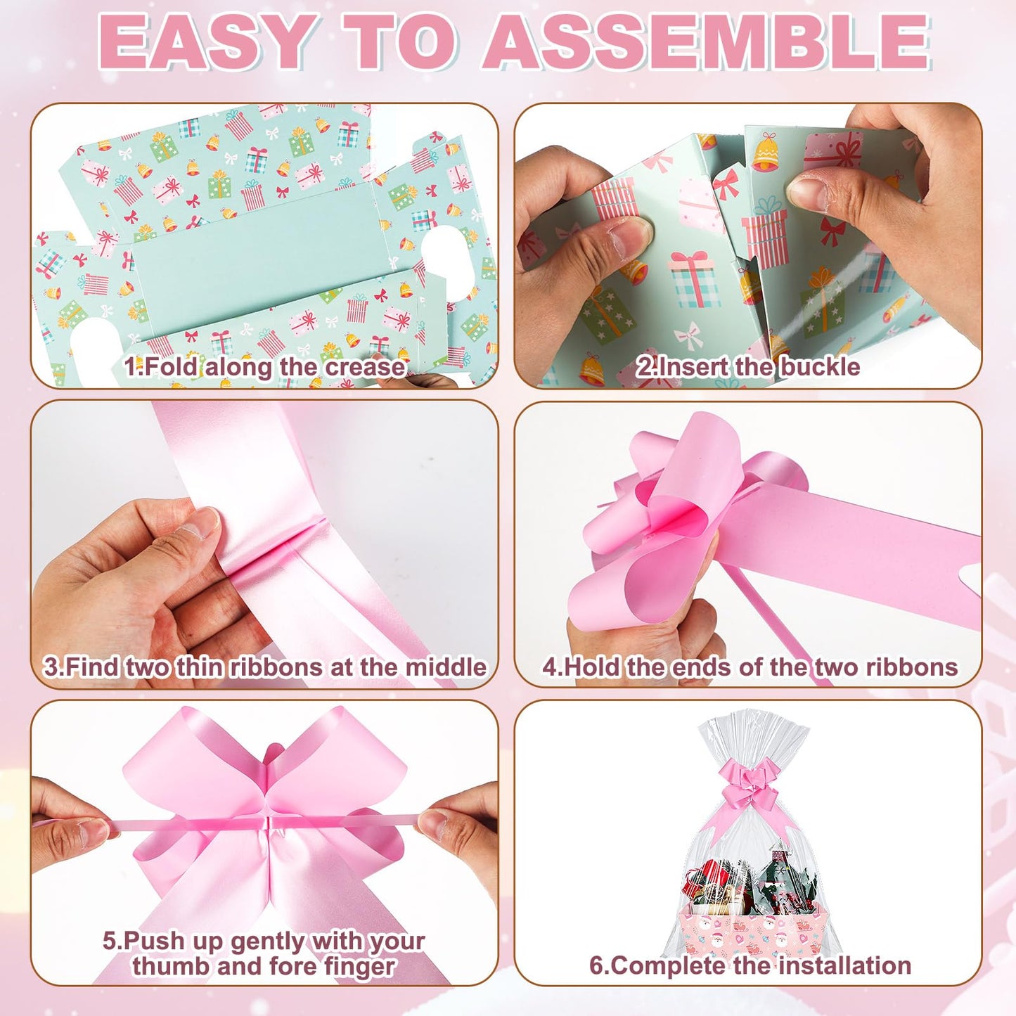 Cholemy 72 Pcs Christmas Gift Baskets Empty to Fill Kit DIY Basket for Gifts Empty Bulk 24 Tray Favor with Handles 24 Bows 24 Clear Basket Bags for Xmas Holiday Birthday (Candy Style)