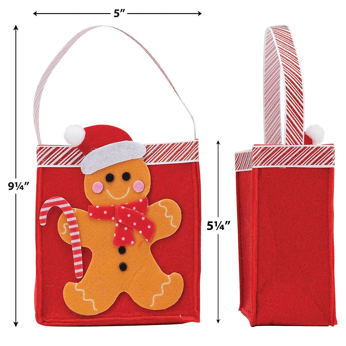 Current Gingerbread Man Christmas Treat Bags, Set of 6, 5.25" Tall Felt Gift Bags for Children, Holiday Parties, Teachers, and Decorations