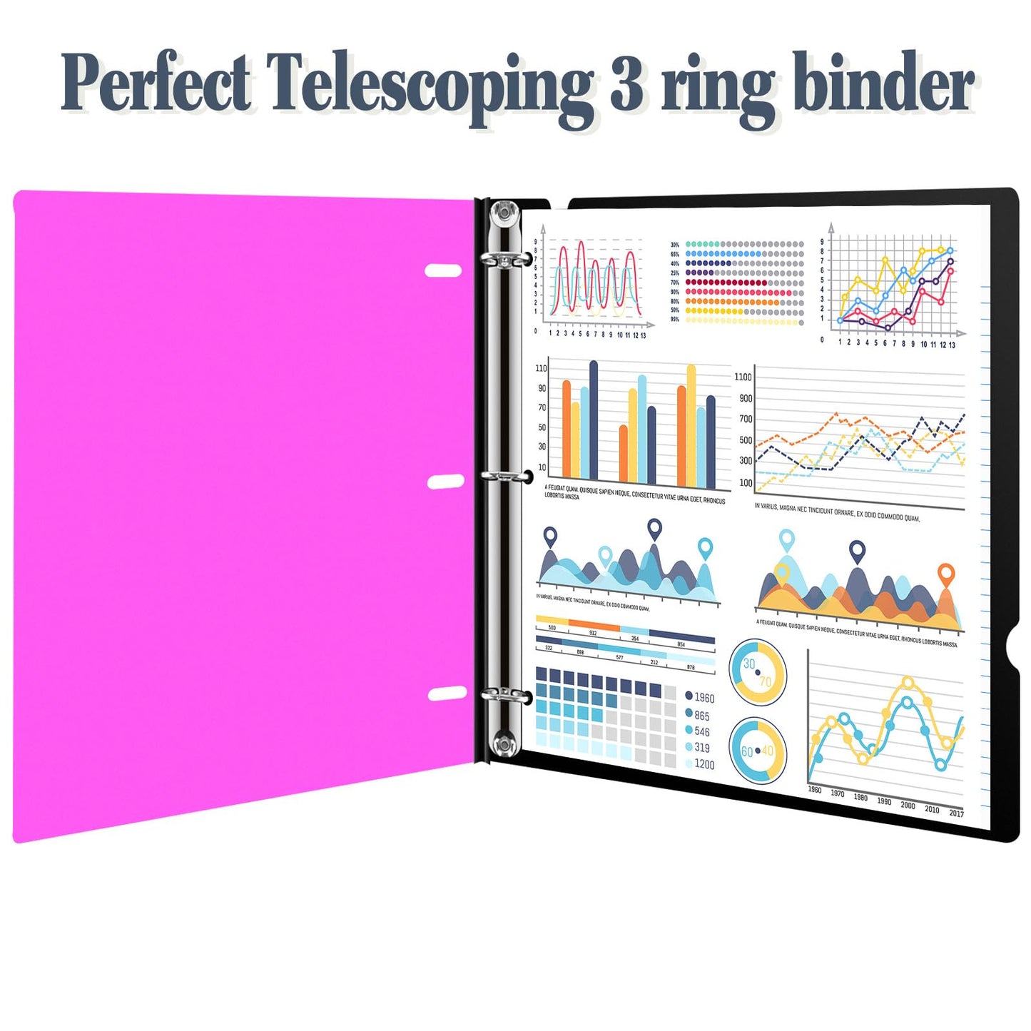 INFUN Telescoping 3 Ring Binder - 4PCS, Portable Plastic 3 Ring Binder with Telescoping Spine, Binders with Foldable Front Cover Holds 8.5"x11" Paper for School, Office, Homes