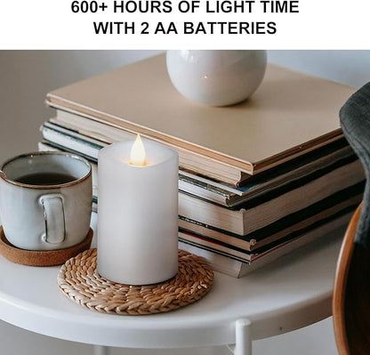 1PCS, 3 x 5 inches Flameless Candle with Remote Control, Real Wax Pillar LED Candles, Battery Candles,with Timer, 3D Flickering Wick,for Holiday Home Decor,White
