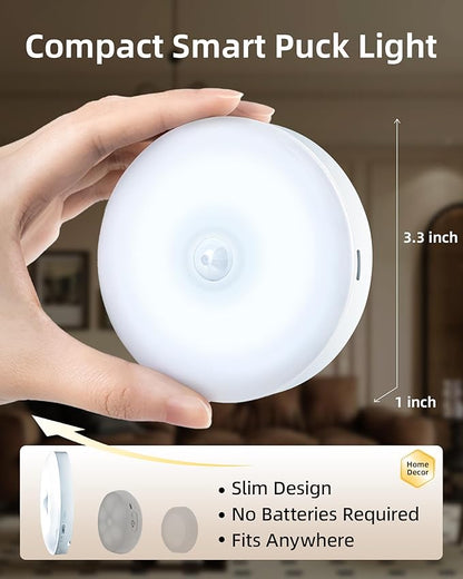 EZVALO 6-Pack Under Cabinet Lighting, Rechargeable Motion Sensor Puck Lights with Remote, 3 Color Temps &12 RGB Colors, Magnetic Stick on Light, Dimmable Under Counter Lights for Kitchen, Shelf, Stair