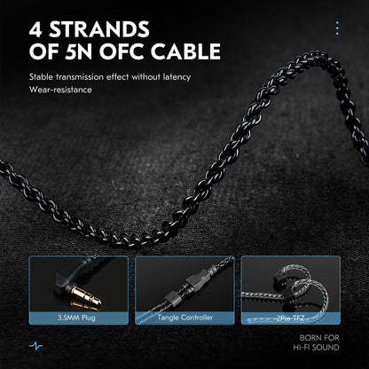 CCZ BC04 PRO in Ear Monitor Headphone, IEM for Gaming, Heavy Deep Bass Wired Earbuds in Ear Headphones,1BA 1DD Noise Cancelling Ear Buds with 5N OFC Cable for Singer Musician (with mic, Matte Black)