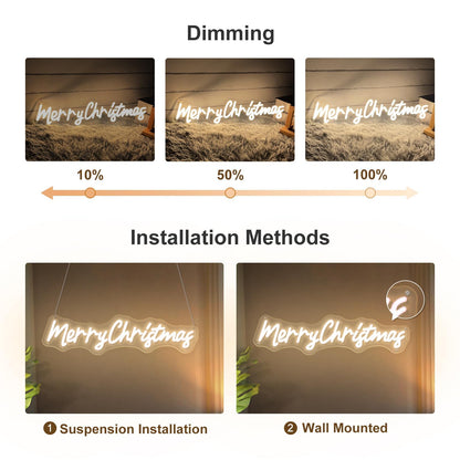 Neon Sign Dimmable Merry Christmas LED Light Sign for Holiday Party Home Bar Decoration, USB Powerd Christmas Neon Light for Wall Decor Festival Celebration-50-12.9
