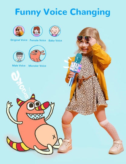 Amazmic Kids Karaoke Microphone Machine Toys for Girls Bluetooth Microphone with LED Light, Birthday Gift for Girls Boys 3 4 5 6 7 8 9 10 11 12 Year Old Kids Toys(Blue)