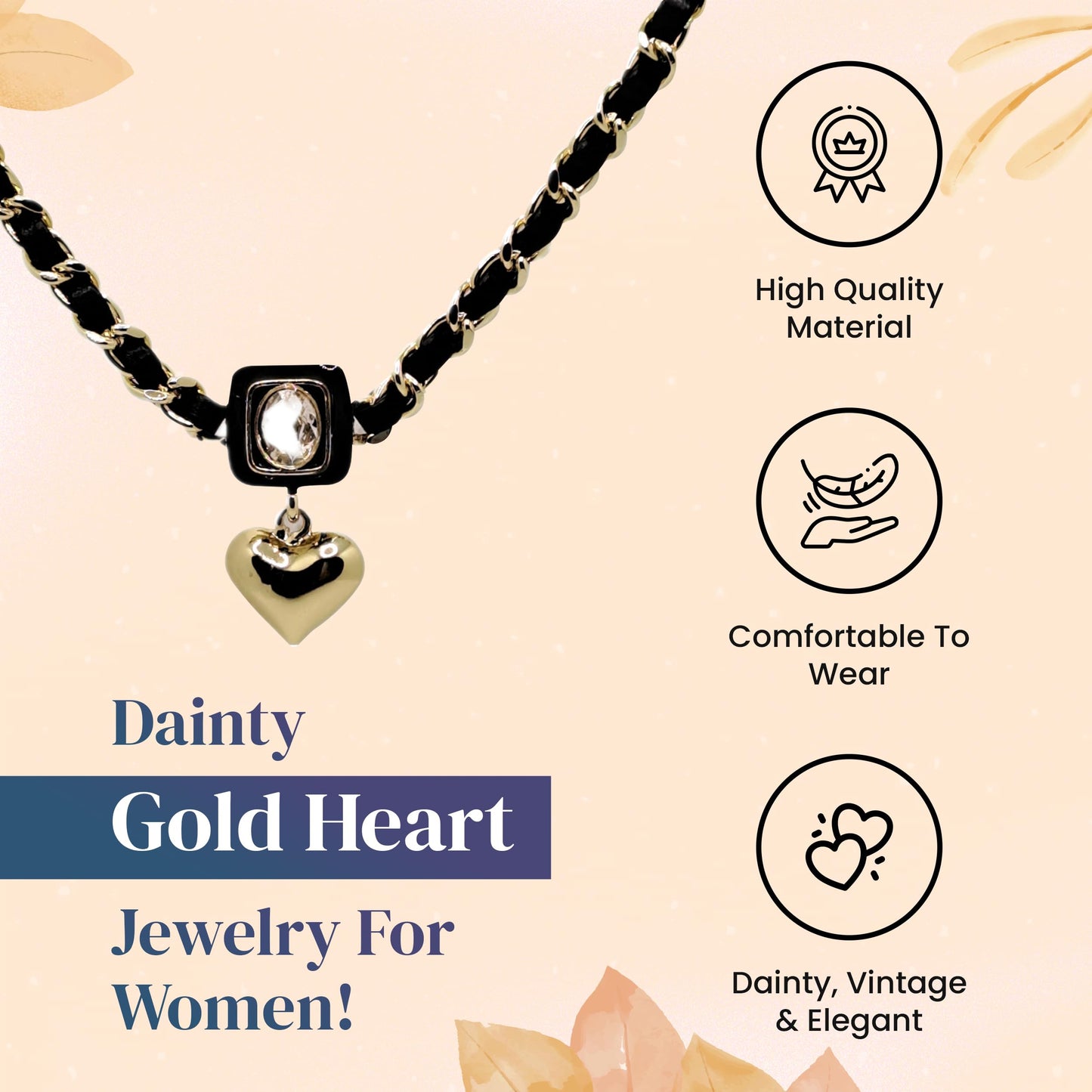 Heart Pendant Necklace with Zircon - Cubic Zirconia Vintage Jewelry Leather Women's Necklace