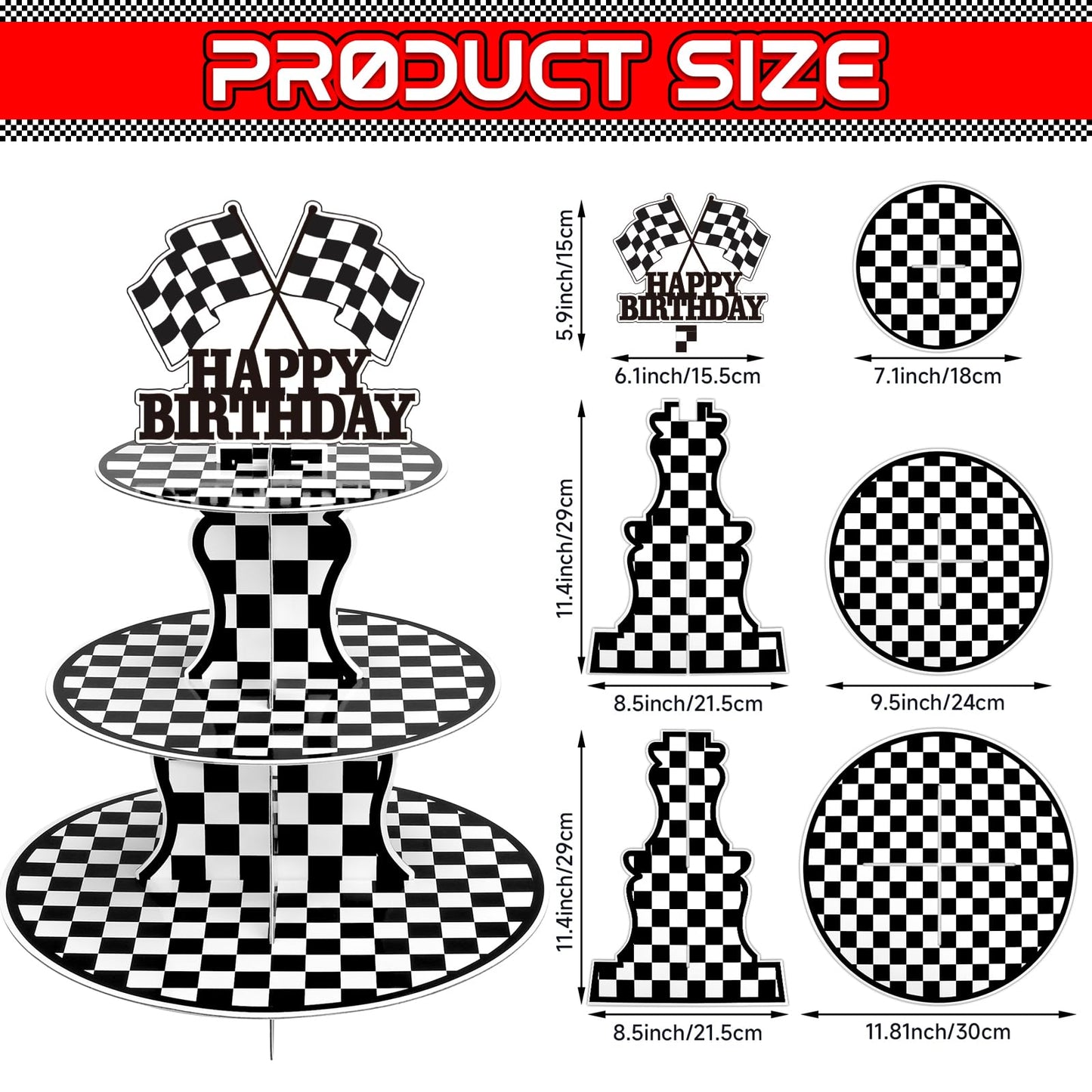 BACUTHY 2 Pack Race Car Cupcake Stands Birthday Party Supplies, Two Fast Cars Decorations Truck Theme Favors - 3 Tier Cardboard Cup Cake Holder Tower