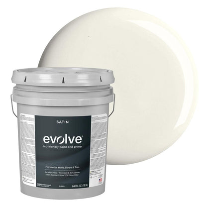 EVOLVE Interior Paint & Primer, Satin (Alpine Cream), 5 Gallon – Available in 50+ Colors, One-Coat Coverage, Excellent Hide, Low VOC, Low Odor, Washable Interior Paint