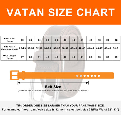 VATAN Men's Full Grain Leather Casual Every Day Jeans Belts, Handmade Men Leather Belt with Gift Box