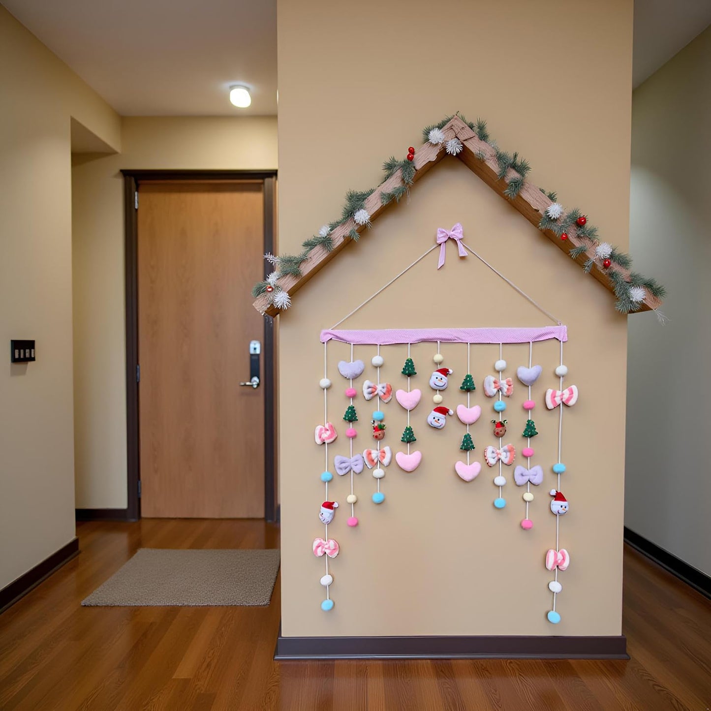 Kynthyre Cute Plush Christmas Curtain for Door Window Wall 34" W x 35.5" L Self-Adhesive Curtain for Living Room and Bedroom Decor