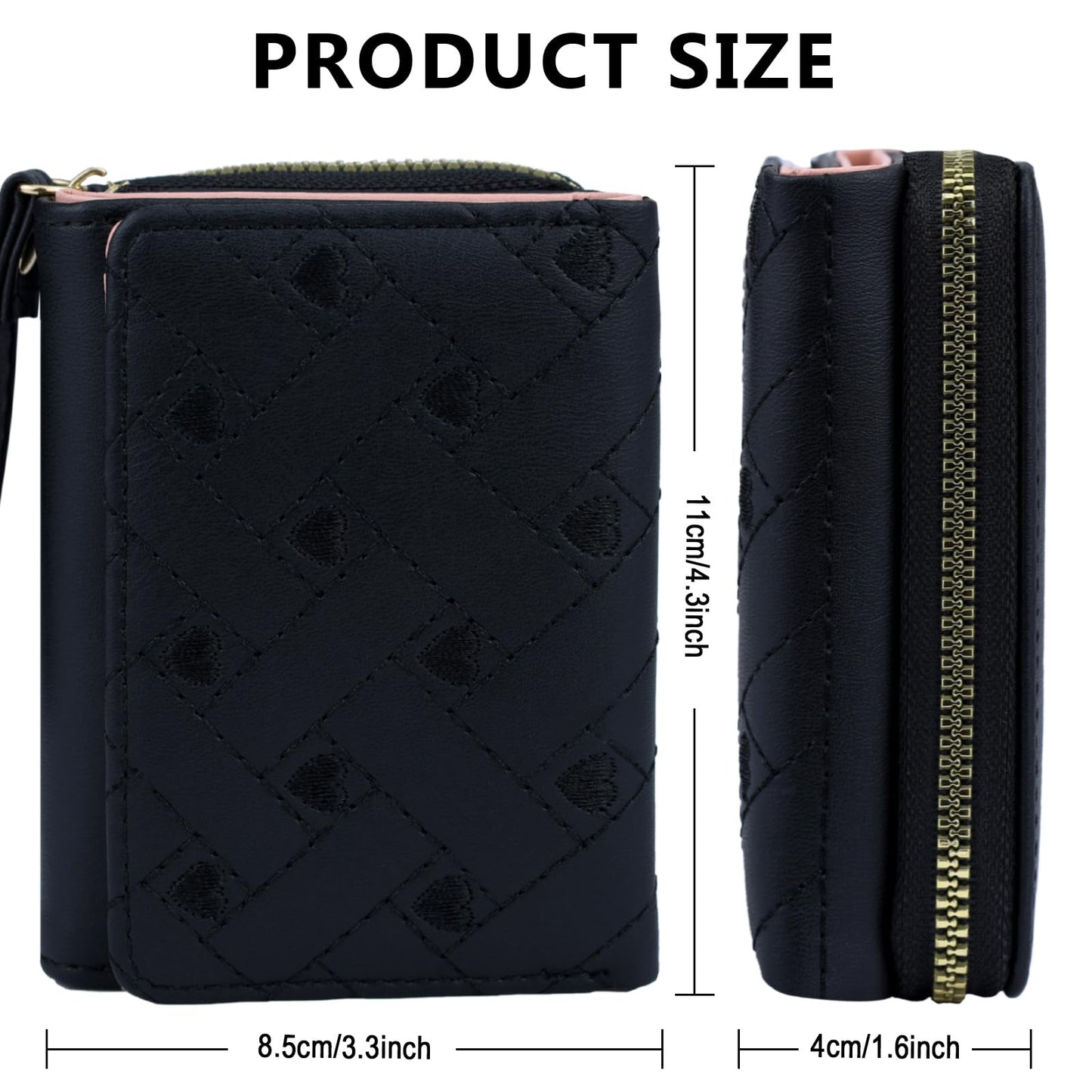 Plinvo Stylish & Compact Women's Leather Coin Purse, Minimalist Kawaii Design with ID Window for Travel (Black)