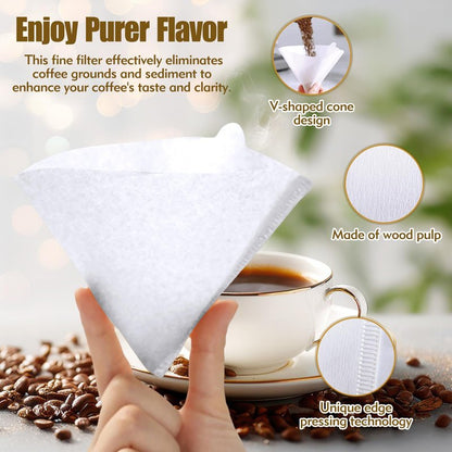 reroso 200 Count Coffee Filter, Coffee Filters Disposable No Blowout, Coffee Filters 2 Cone for Drip and Pour OverCoffee Maker (1-4 Cup)
