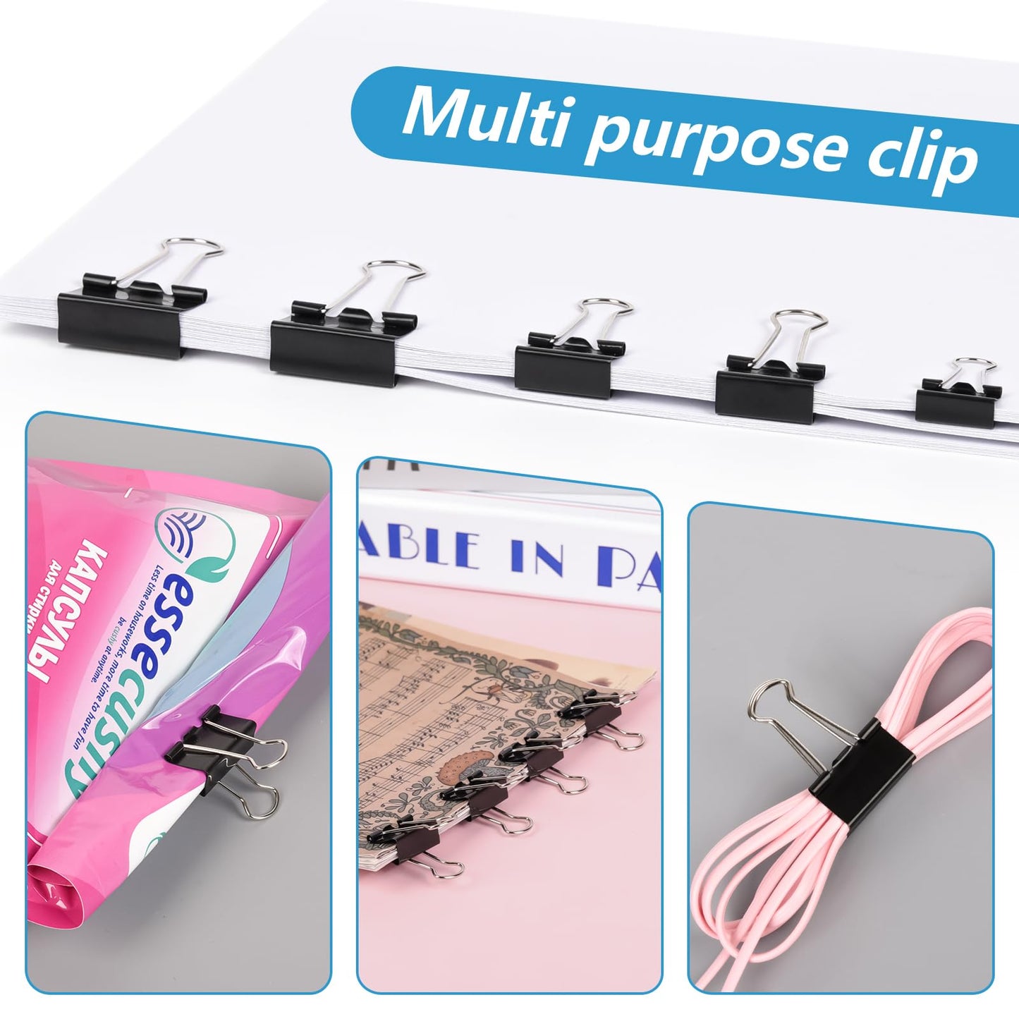 500PCS Paper Clips and Binder Clips Assorted Sizes,3 Sizes in One Pack, Large, Medium, Small,Silver PaperClips & Black Binder Clips for Home, School, Office Supplies