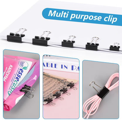 500PCS Paper Clips and Binder Clips Assorted Sizes,3 Sizes in One Pack, Large, Medium, Small,Silver PaperClips & Black Binder Clips for Home, School, Office Supplies