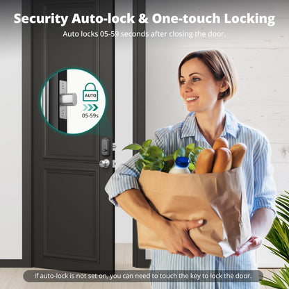 Keyless Entry Door Lock with Handle Set - Fingerprint Door Locks, Electronic Keypad Deadbolt, Smart Locks for Front Door, Auto-Lock & One Touch Locking, Easy Installation - Satin Nickel