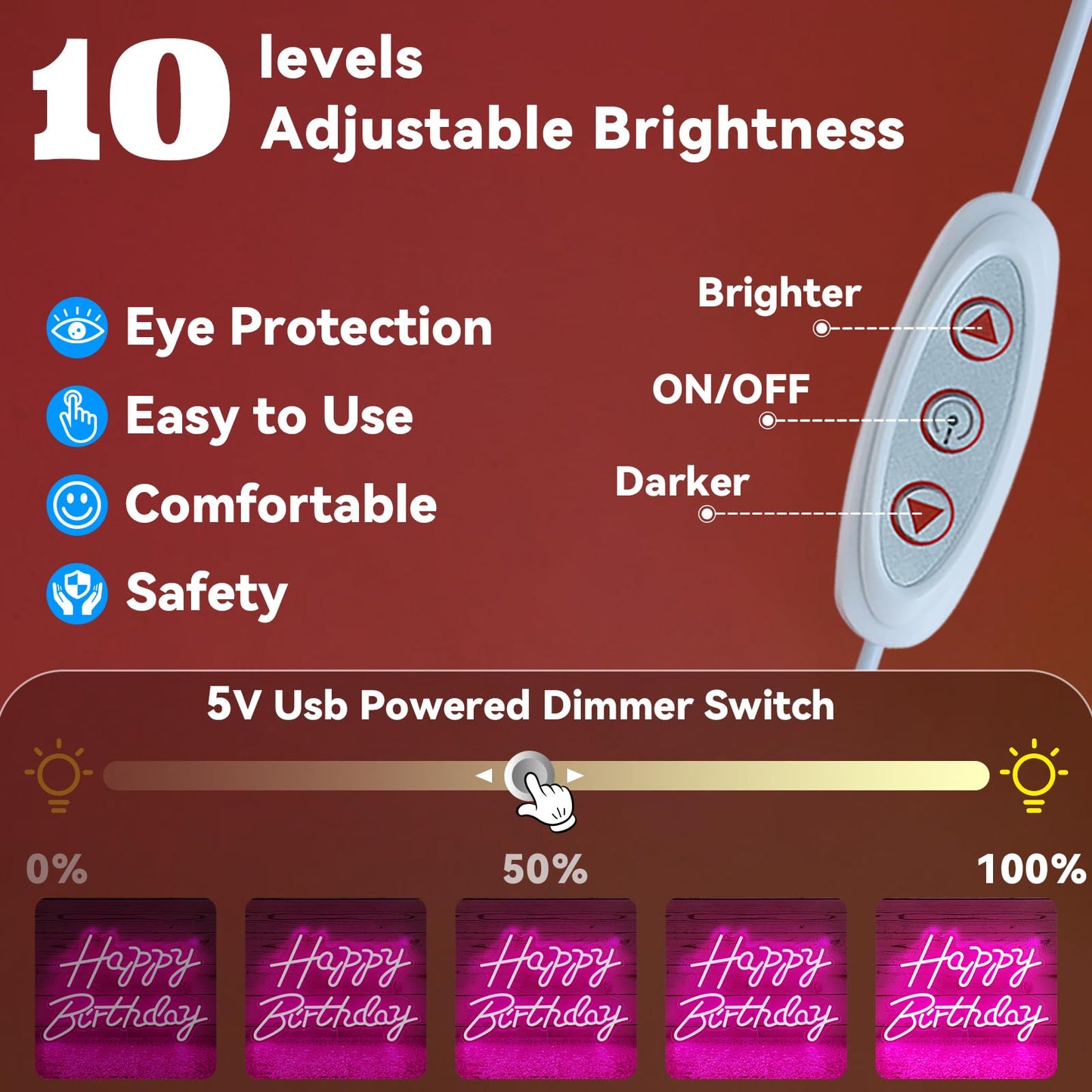 Happy Birthday Neon Signs for Party Decor Dimmable LED Neon Light for Wall Decor Light Up Happy Led Signs for Backdrop Birthday for Any Ages Bday Celebration, Pink