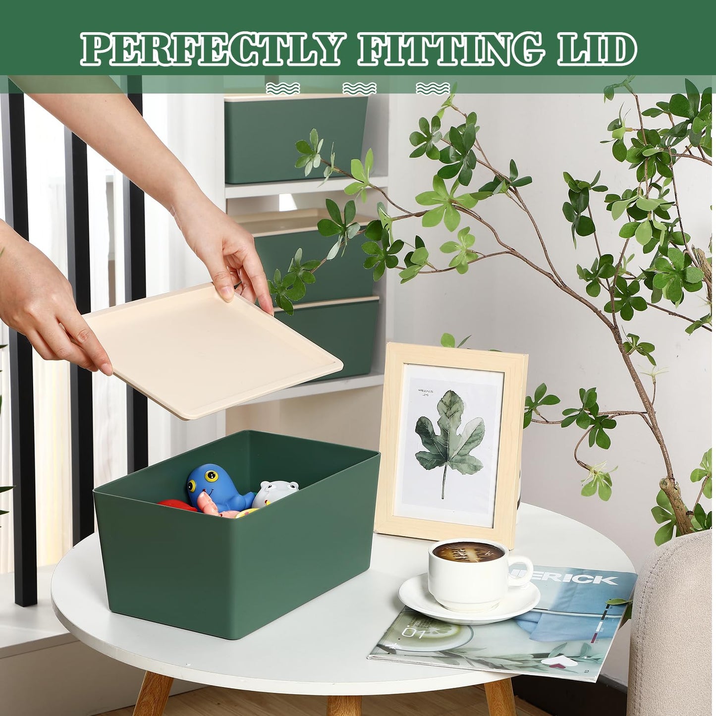 Menkxi 4 Pcs Storage Bins with Lids Plastic Stackable Containers for Organizing Shelves Christmas Ornament Box Baskets(Green,Large)