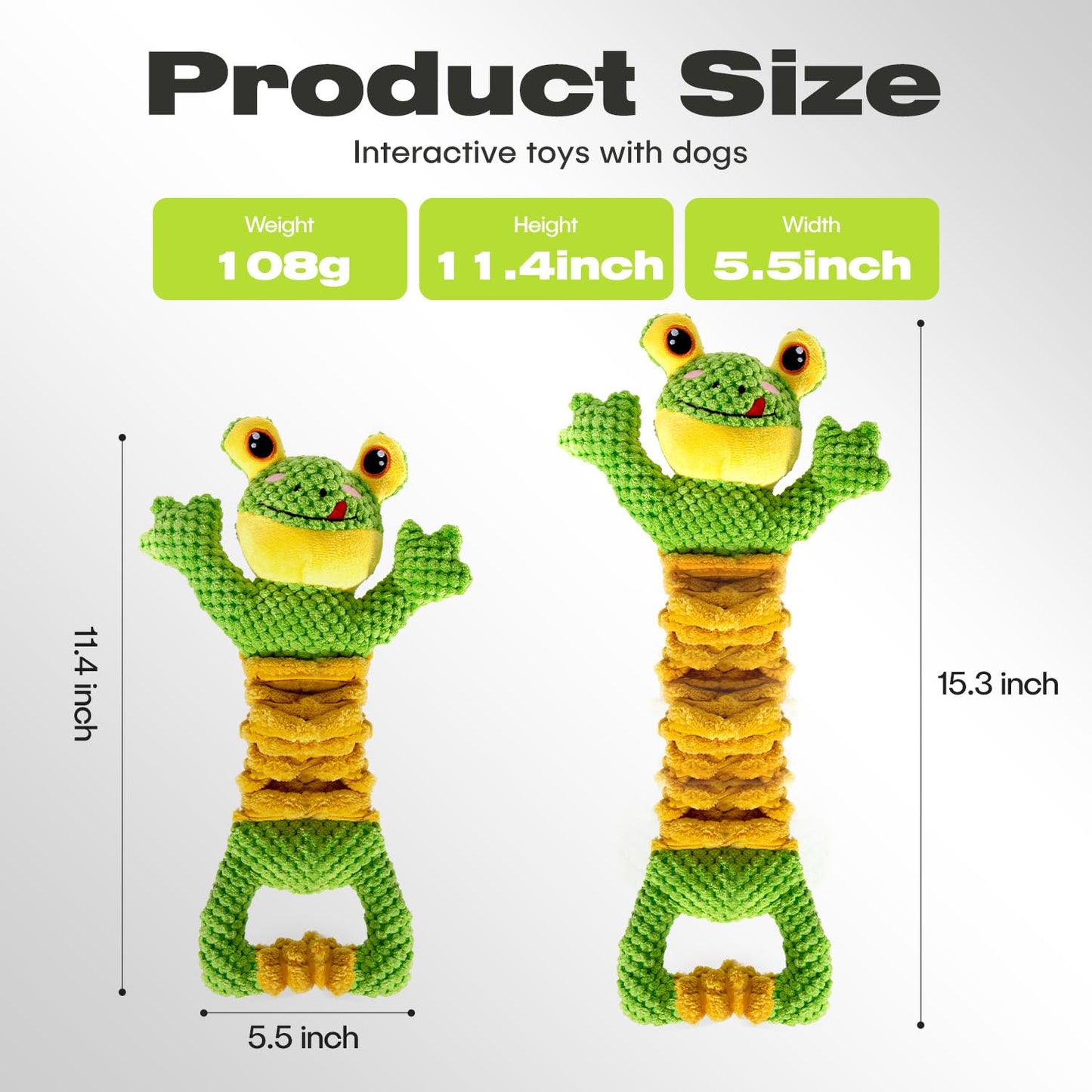 Sedioso Dog Tug Toy, Durable Dog Toy for Large Breed, Tug of War Dog Squeaky Toys, Stuffed Plush Dog Toy with Crinkle Paper for Small, Middle, and Big Dogs(Frog)