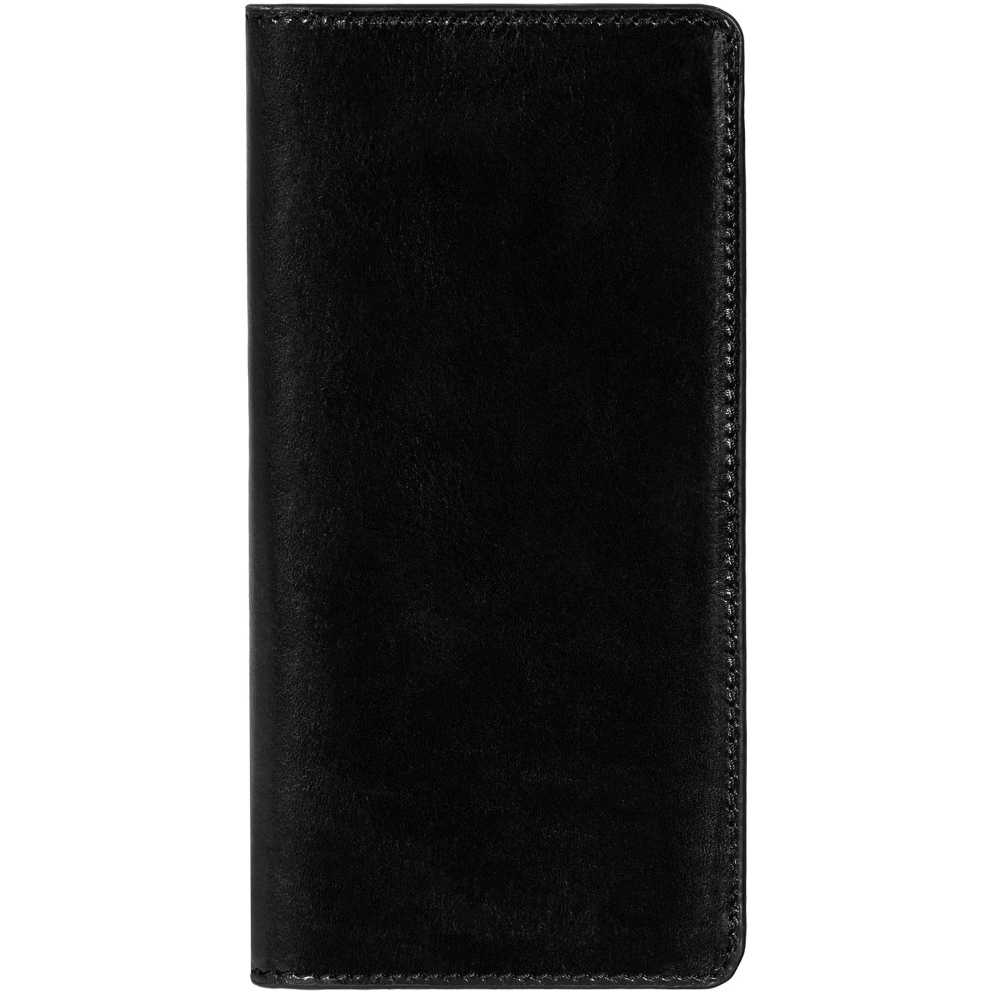 Time Resistance Long Leather Wallet - Bifold Mens Suit Leather Wallet - Checkbook Wallet - Tall Billfold Card Case - Slim Wallet Made in Italy (Black)