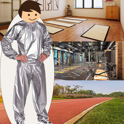 DawnBreak Sauna Sweat Suit for Women/Men with Hoodie Zipper Weight Loss Fitness Exercise Gym Workout Suit Top Pants Silver - M