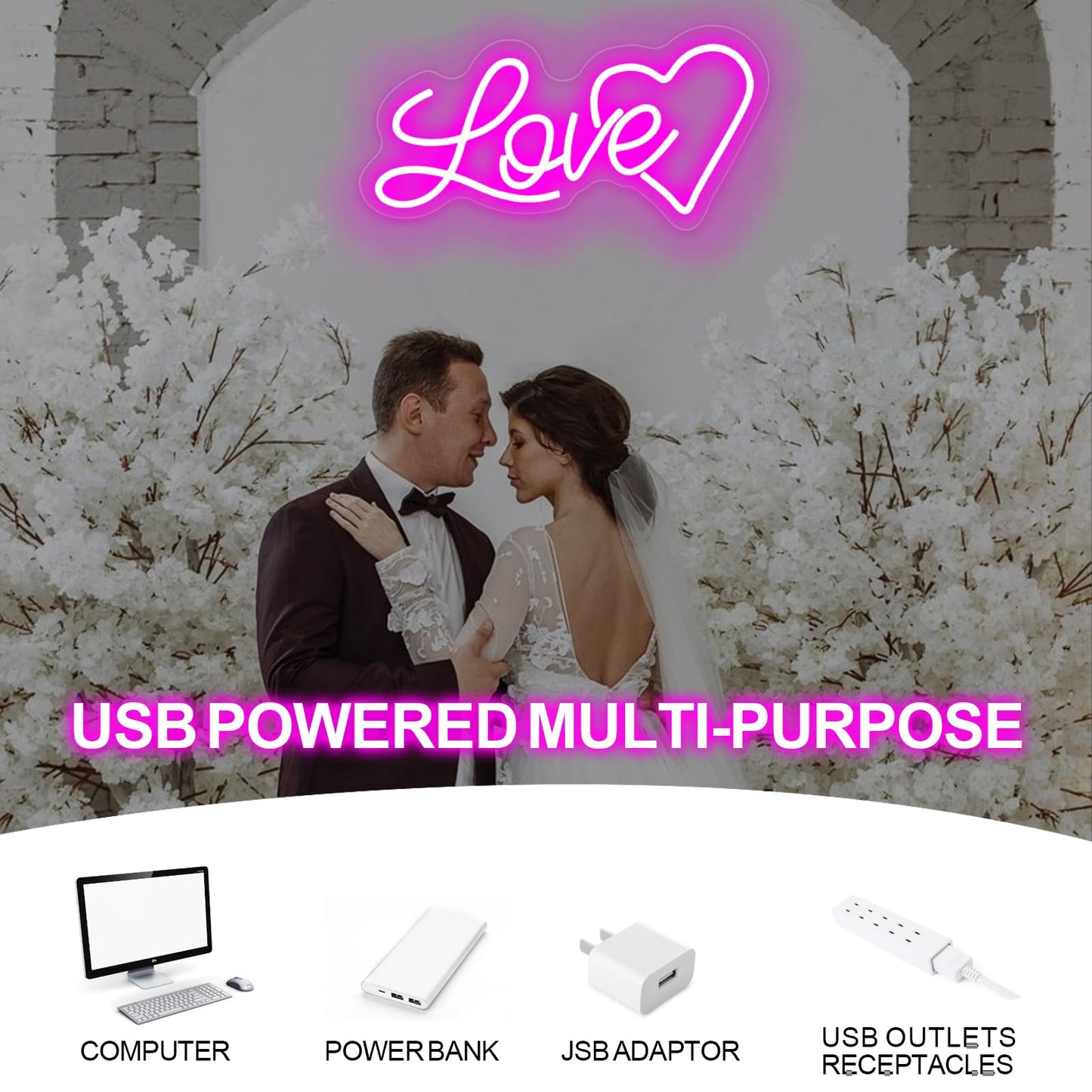 Love Neon Sign Wedding Neon Sign, Neon Heart Light for Wall Decor Engagement Personalized Gifts, Proposal Birthday Party Girls, Valentine's, Anniversary, Room Bathroom Decoration Gift