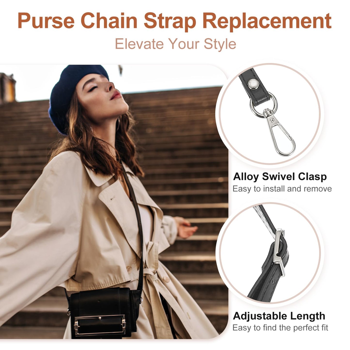 PATIKIL Leather Purse Strap Replacement 47 Inch, PU Adjustable Shoulder Crossbody Replacement Strap with Silver Hardware for Handbags Shoulder Bag Black