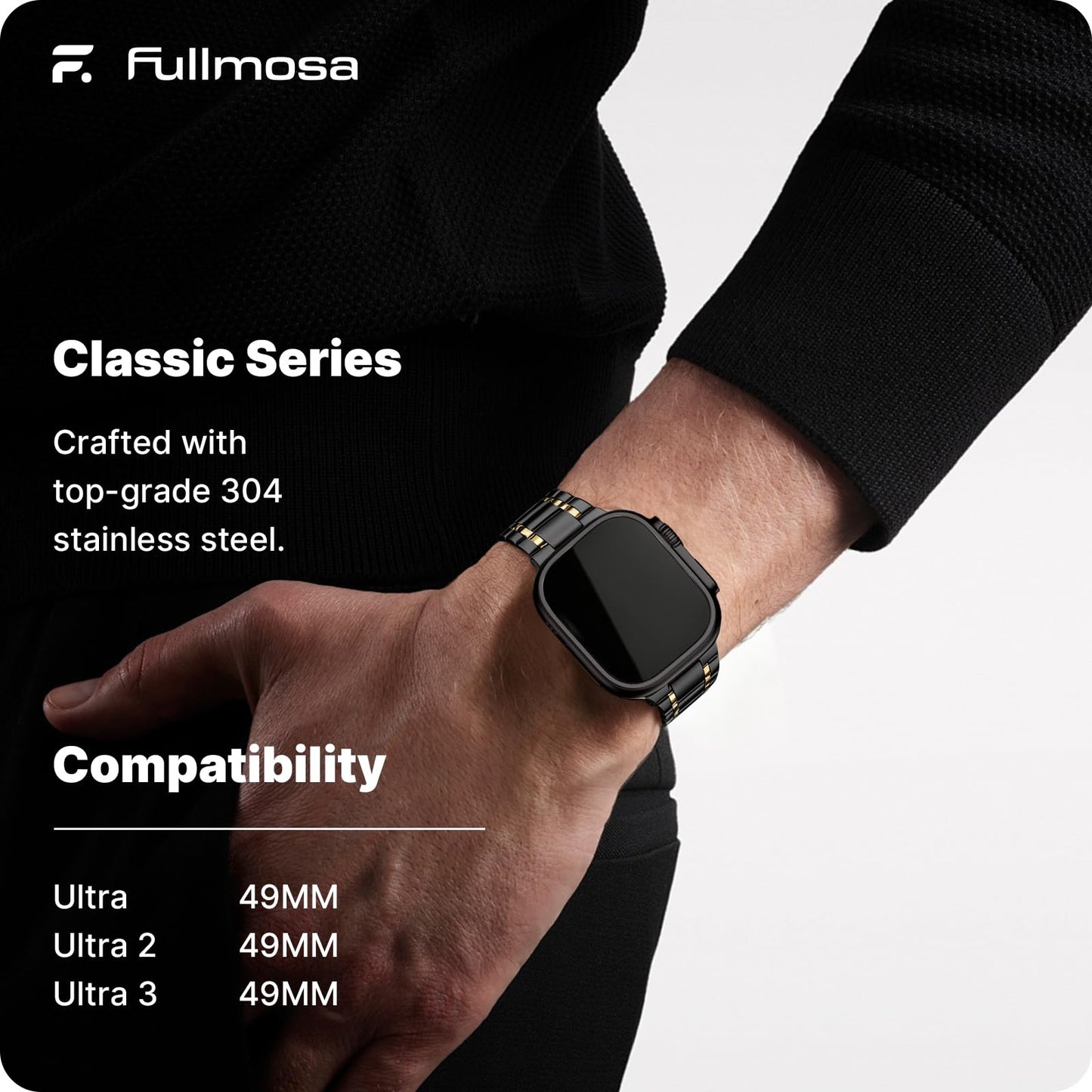 Fullmosa Bands Compatible with Apple Watch Band 49mm Ultra3 2 1, Stainless Steel iWatch Band with Case for Apple Watch, Black and Gold