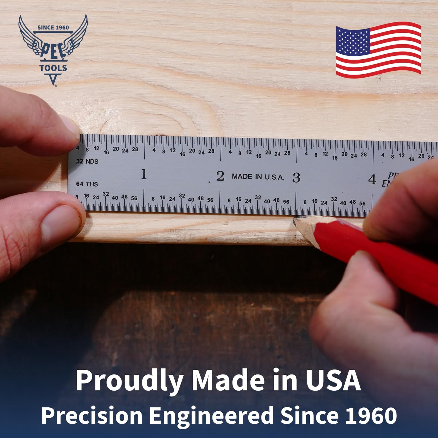 PEC Tools 6"/150mm Rigid Metal Ruler, Satin Chrome Carbon Steel Machinist Rule, Decimal & Metric Graduation (1/10", 1/100", 0.5mm, 1mm), Fully Hardened and Tempered, Made in USA