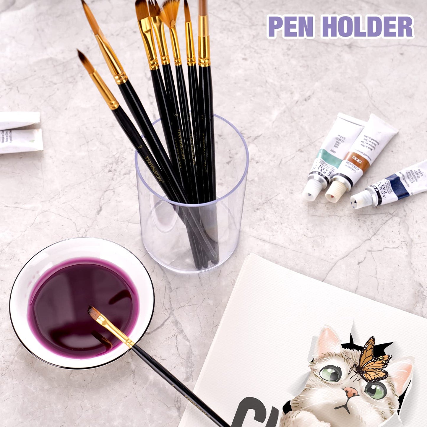 NiOffice Stylish Clear Acrylic Desk Organizer Pen and Pencil Holders Set of 3, Round Makeup Brush Storage Perfect for Home, School and Office Supplies