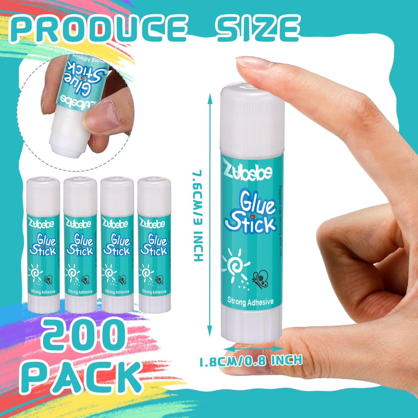 Zubebe 200 Pcs White Glue Stick Bulk Washable for End of Year Crafts Home School Classroom Students Teachers Employees Scrapbooking Crafting Stationery Supplies (0. 32 Oz)