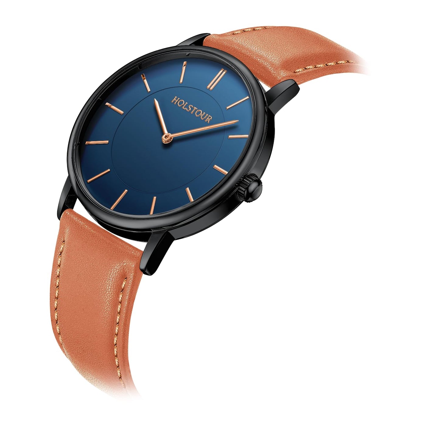 HOLSTOUR Watches for Mens Minimalist Fashion Business Wrist Watch Analog with Brown Leather Strap