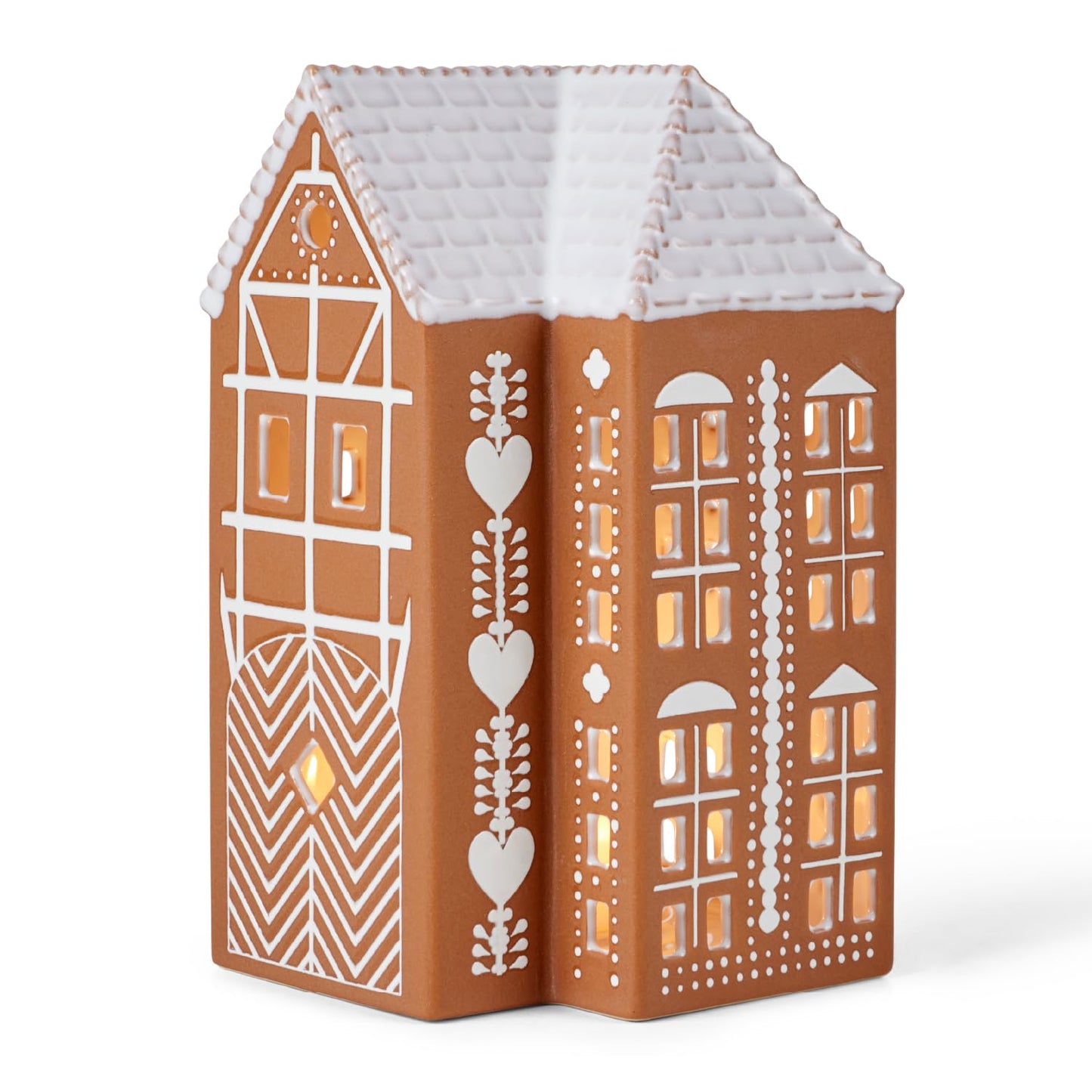 Kahler Gingerbread Lighthouse | Brown and White Stoneware | Large 6.7 Inch
