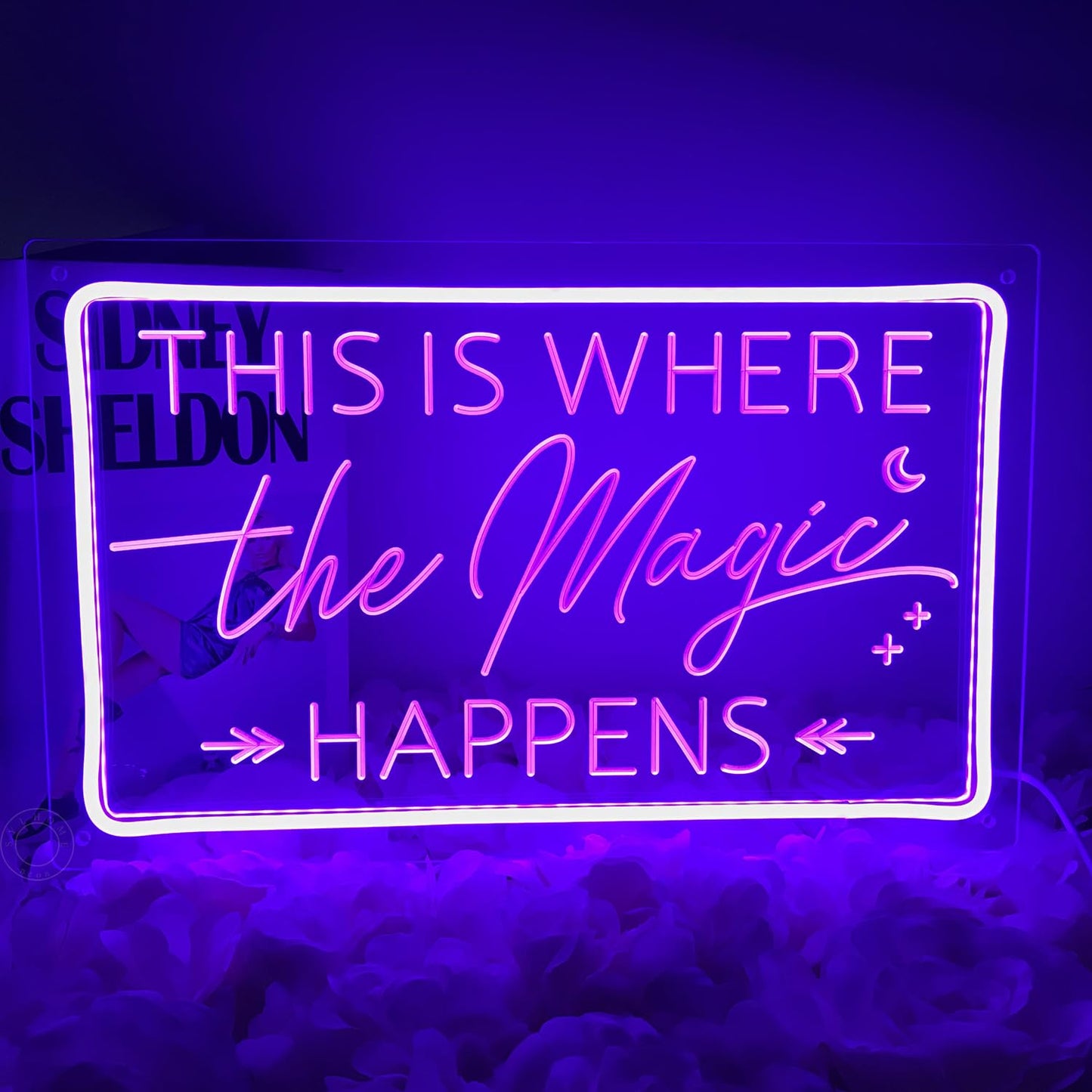 SYLHOME This Is Where The Magic Happens Led Neon Light Sign Wedding Birthday Engagement Bachelorette Party Bar Bedroom Office Wall Sign Decor USB Light Up Sign 15.75"X9.8"