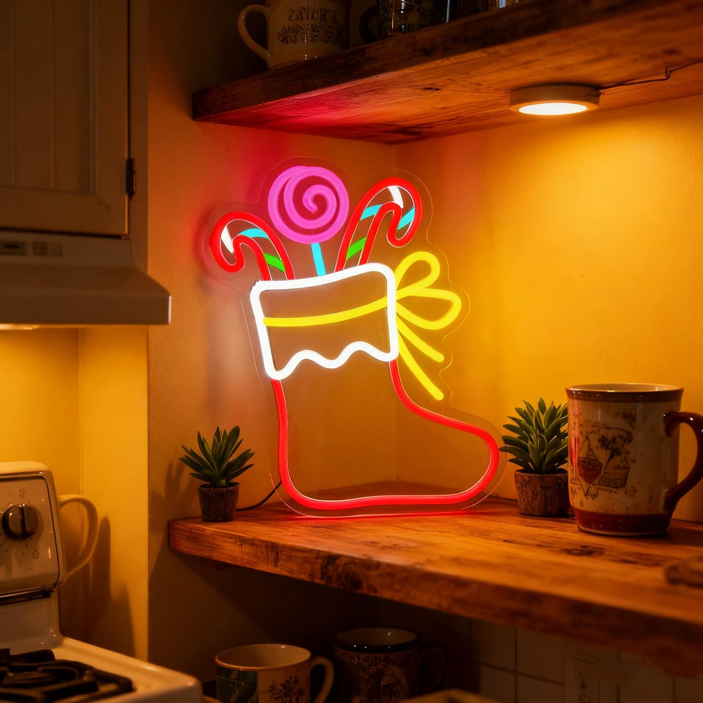 Mvorixa Christmas Stocking Neon Sign, Dimmable LED Neon Christmas Wall Lights, Xmas Decoration for Indoor Holiday Party, Kids Bedroom, Living Room, Bar, Pub, Xmas Tree, Window Display Decor, New Year Gift