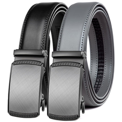 Founders & C Mens Belt 2 Pack,Leather Ratchet Click Belt Dress with Slide Buckle 1 3/8" in Gift Set Box- Size Adjustable (Black/Grey Golf Belt, 28"-42" Waist Adjustable)