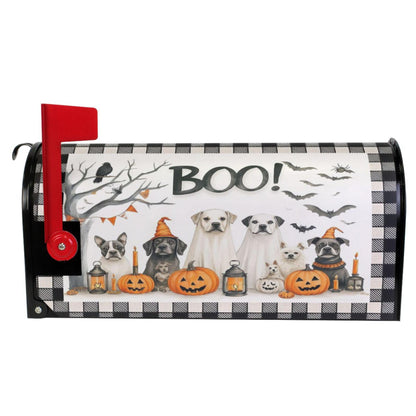 Happy Halloween Dogs Magnetic Mailbox Covers Spooky Bat Raven Pumpkin Buffalo Plaid Mailbox Cover Standard Size Full Magnet Garden Yard Porch Mail Boxes Cover Holiday Decorations 21" L x 18" W