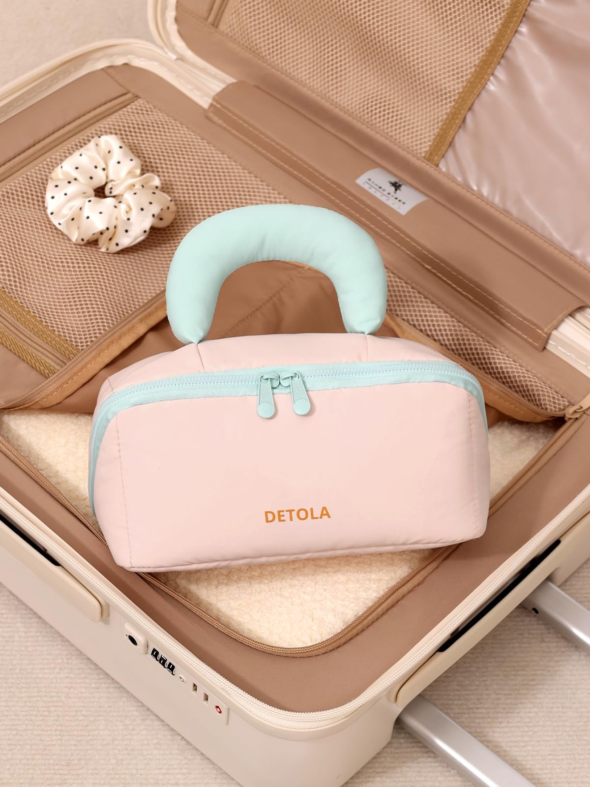 Detola Travel Makeup Bag, Cosmetic Bags for Women Lay Flat Makeup Bag with Compartments and Handle Waterproof Toiletry Bag Wide Open Portable Pouch Travel Essentials Gifts for Women, Purple