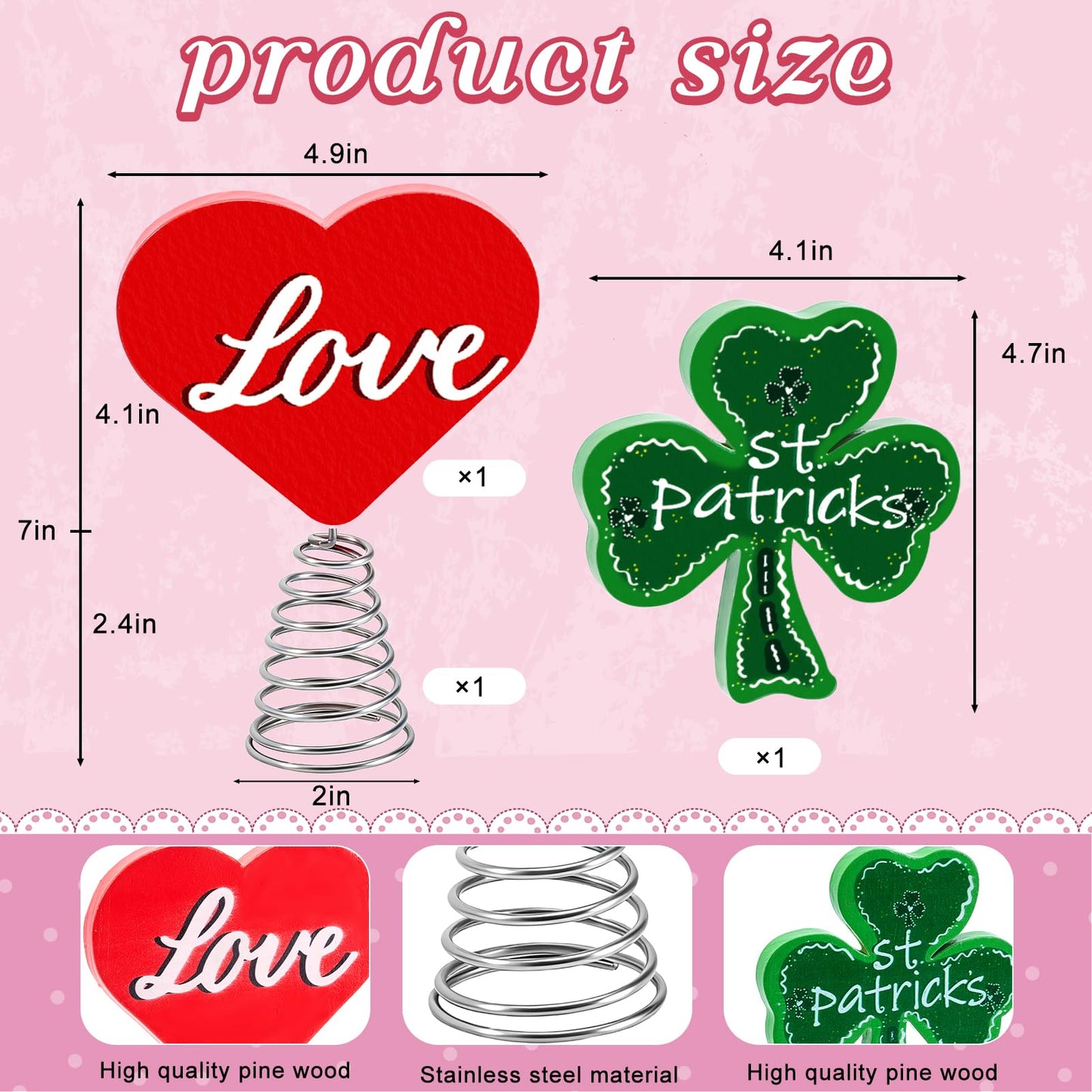 Valentine's Day & St. Patrick's Day Tree Topper,Heart and Shamrock Christmas Tree Topper Decorations,Holiday Trees Topper Set for Home Party Decor Tabletop Display Gift