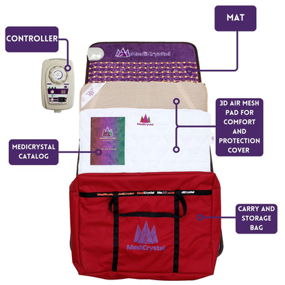 MediCrystal Far Infrared Amethyst Mat 40" L x 20" W - 8 Photon Red NIR MIR Lights - 5 Quadrupole Static Magnets - Bio Stimulation- Medium Flexible FIR Heating Pad