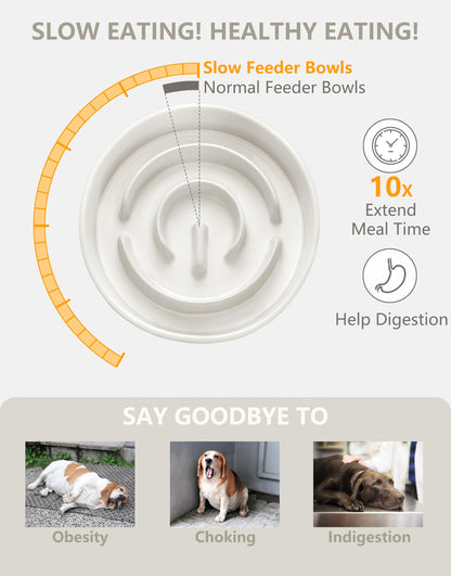 MOPANG Ceramic Slow Feeder Dog Bowls, 2.0 Cups Slow Feeder for Medium and Large Dogs, Puzzle Maze Bowl to Slow Down Eating, 30oz, 8in, White
