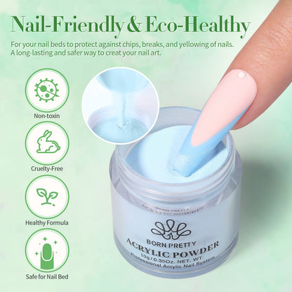 BORN PRETTY Acrylic Nail Kit - Acrylic Powder (Clear, White, Pink) & Liquid Set with Nail Forms, Brush Pen, File & Glass Container - Beginner Friendly
