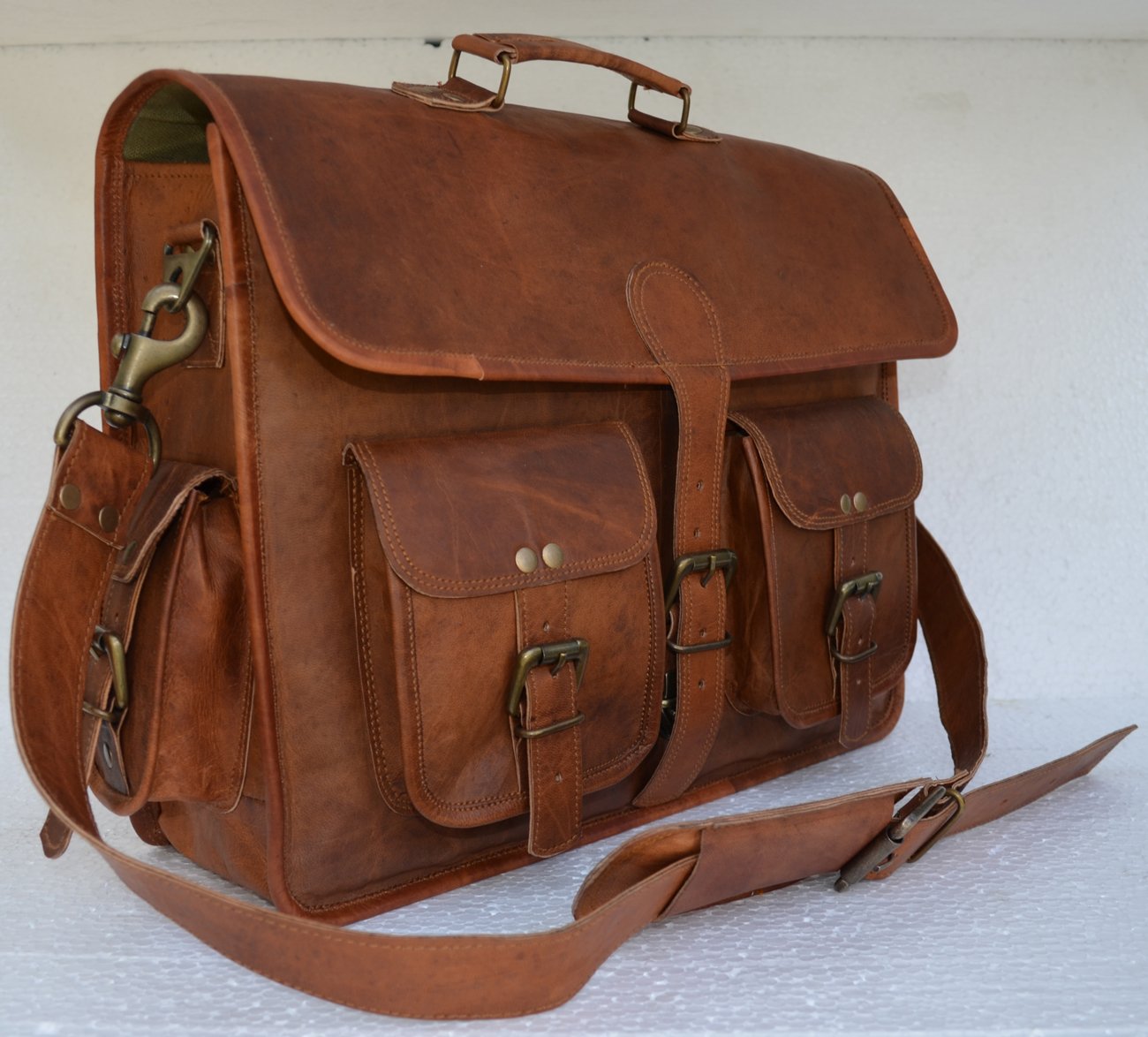 Leather briefcase laptop bag messenger satchel 16 Inch best Handmade Leather bag by Komal's passion leatherSALE, Brown, Large