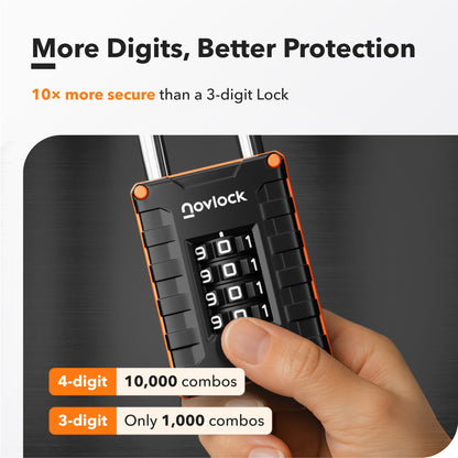 NOVLOCK Locker Lock for Gym, School, Home & Work | 4-Digit Combination Padlock | 1-Pack, Black/Orange