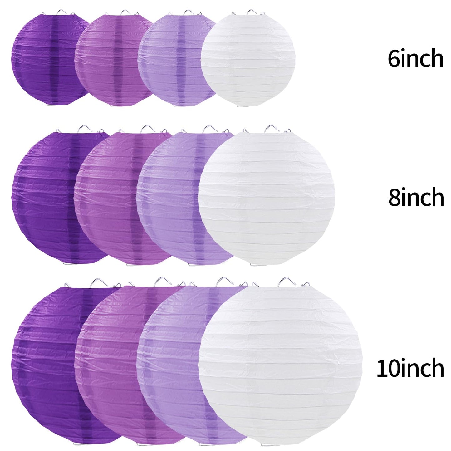 FUGUIR Purple Paper Lanterns Party Decorations, Hanging Round Paper Lanterns for Bachelorette Engagement Wedding Baby Bridal Purple Birthday Decorations (12 PCS)