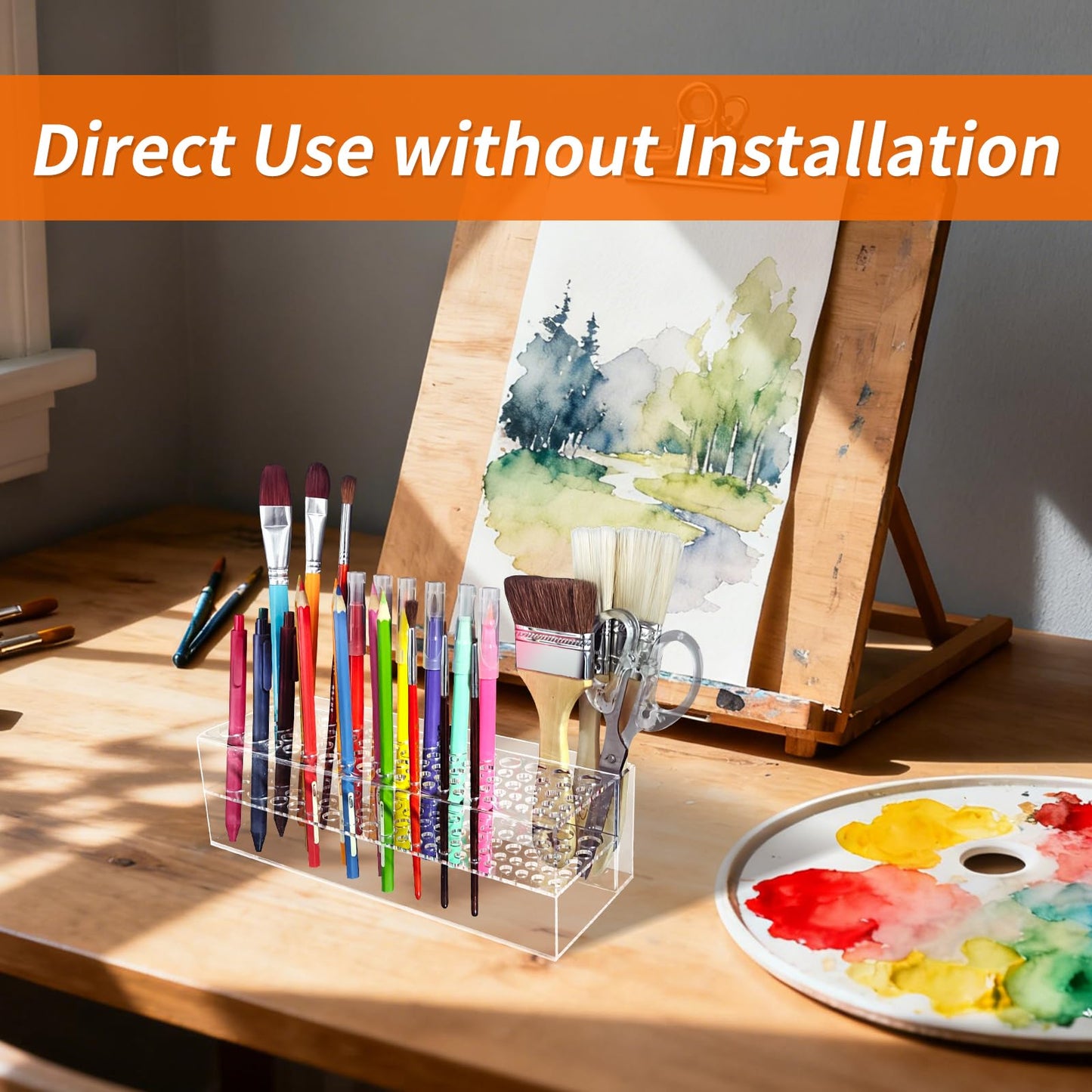 HESHUYU Acrylic Paint Brush Holder 77 Holes and Multi-functional Compartment Paintbrush Organizer Artist Brush Holder Paint Brush Stand Rack for Pens Pencils