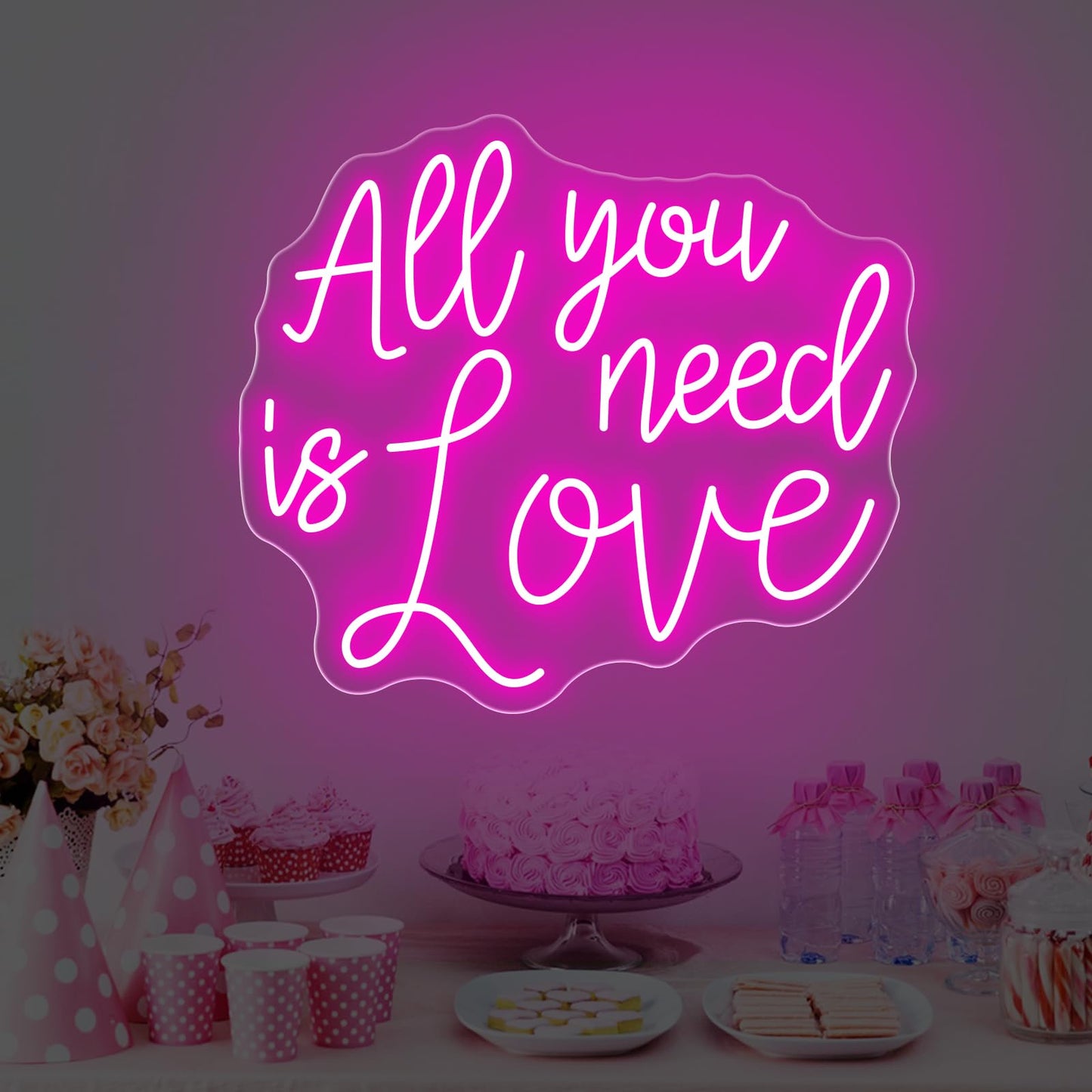 All You Need Is Love Neon Sign, Wedding LED Neon Light, Wedding Party Backdrop Wall Decor Valentine's Day Personalized Gift, Couple Room Light, Bar Home Lamp Party Dorm Living Room-Pink-14"x12"