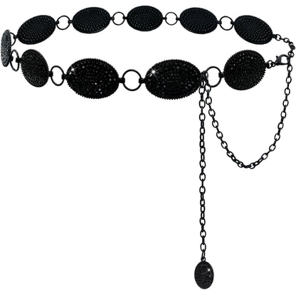Xiokyo Bling Rhinestone Concho Belt Heavy Metal Western Crystal Chain Belt Cowgirl Sparkly Waist Chain for Women (Black-black Crystals, 38–40")