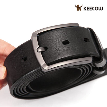 KEECOW Men's 100% Italian Cow Leather Belt Men With Anti-Scratch Buckle,Packed in a Box (Black-1003, 34-38)