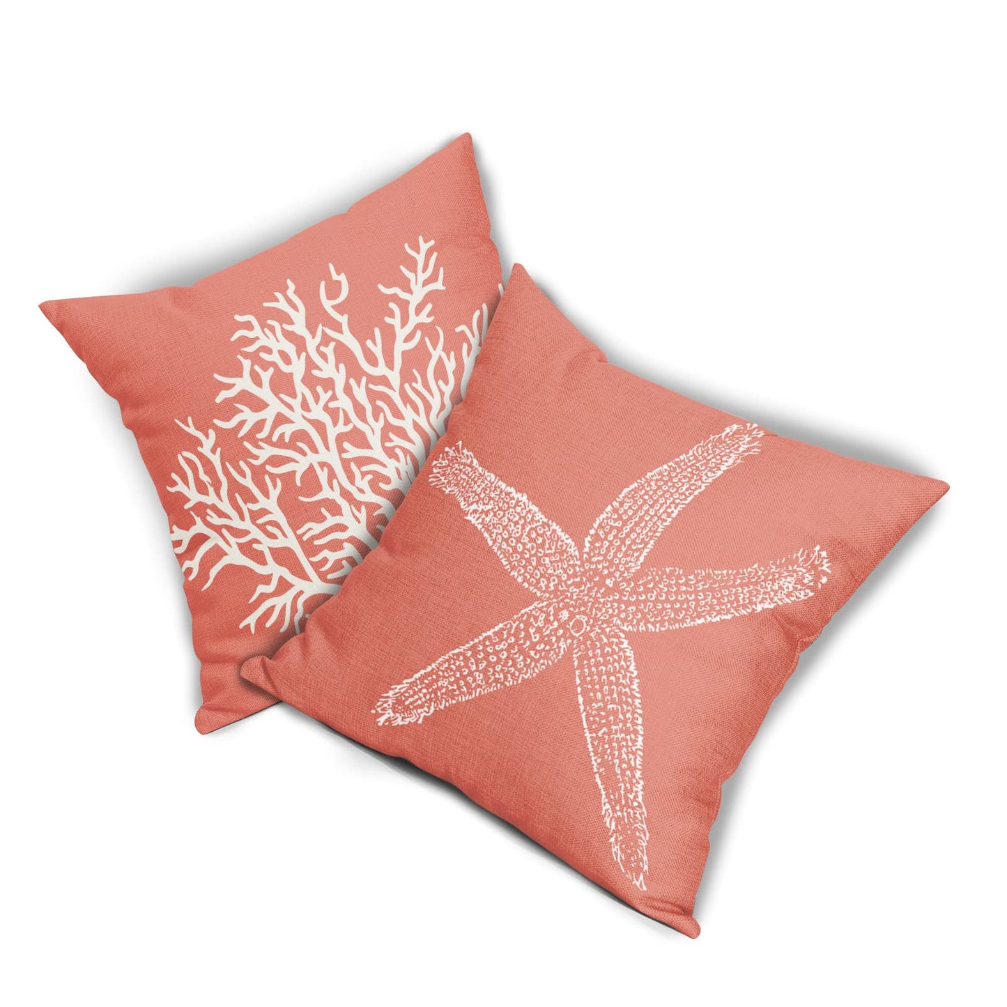 Coastal Coral Throw Pillow Covers 20x20 Inch Set of 2 Starfish Beach Nautical Pillow Covers Summer Farmhouse Pillowscase Linen Square Cushion Covers for Sofa Couch Bedroom Living Room Home Decoration